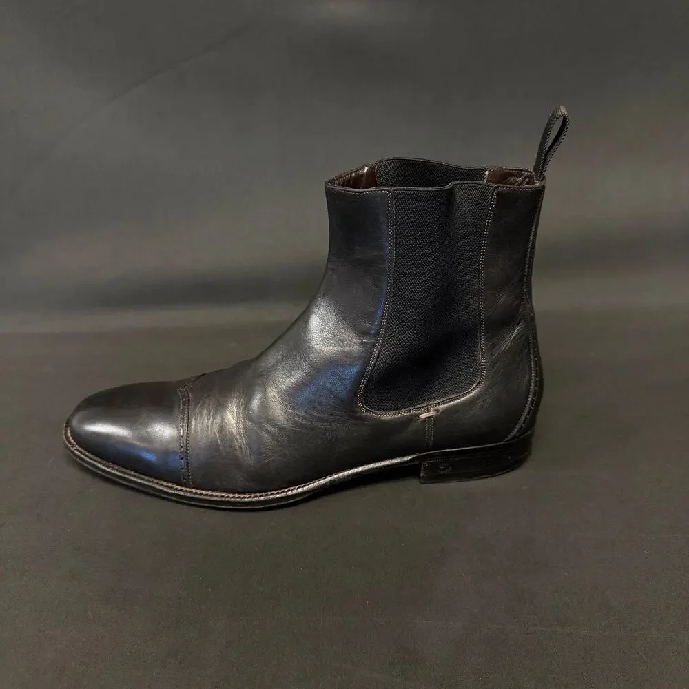 Gucci Men's Black Leather Chelsea Boots UK Size 8 1/2 D vintage 138165